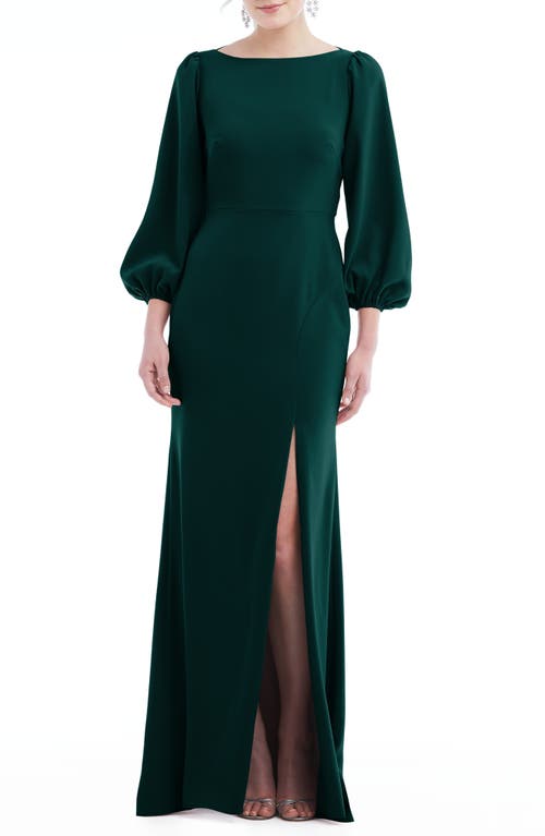 dessy-collection-bishop-long-sleeve-open-back-trumpet-gown-in-evergreen-size-18