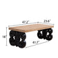 Black Scroll Base Coffee Table – 47" Rectangular Wood Living Room Table
