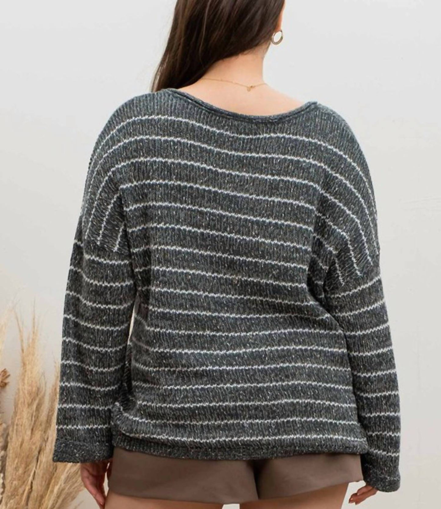 Blu Pepper - Striped Knit Speckled Sweater - Plus