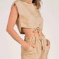 Elan - Crop Linen Button Up Top