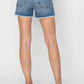 Risen - Stepped Waist Frayed Denim Shorts