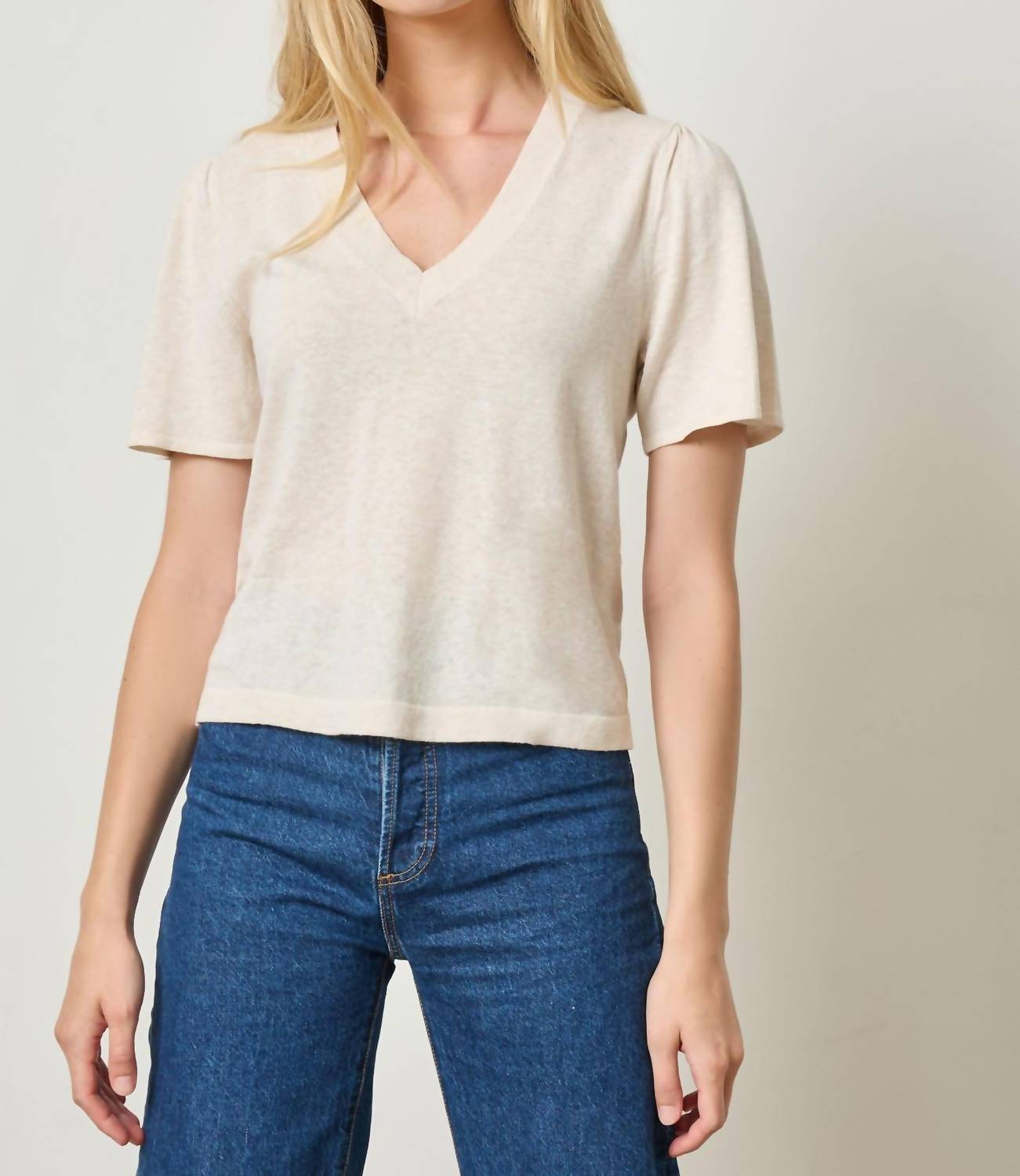Lilla P - Women's Short Sleeve V Neck Sweater