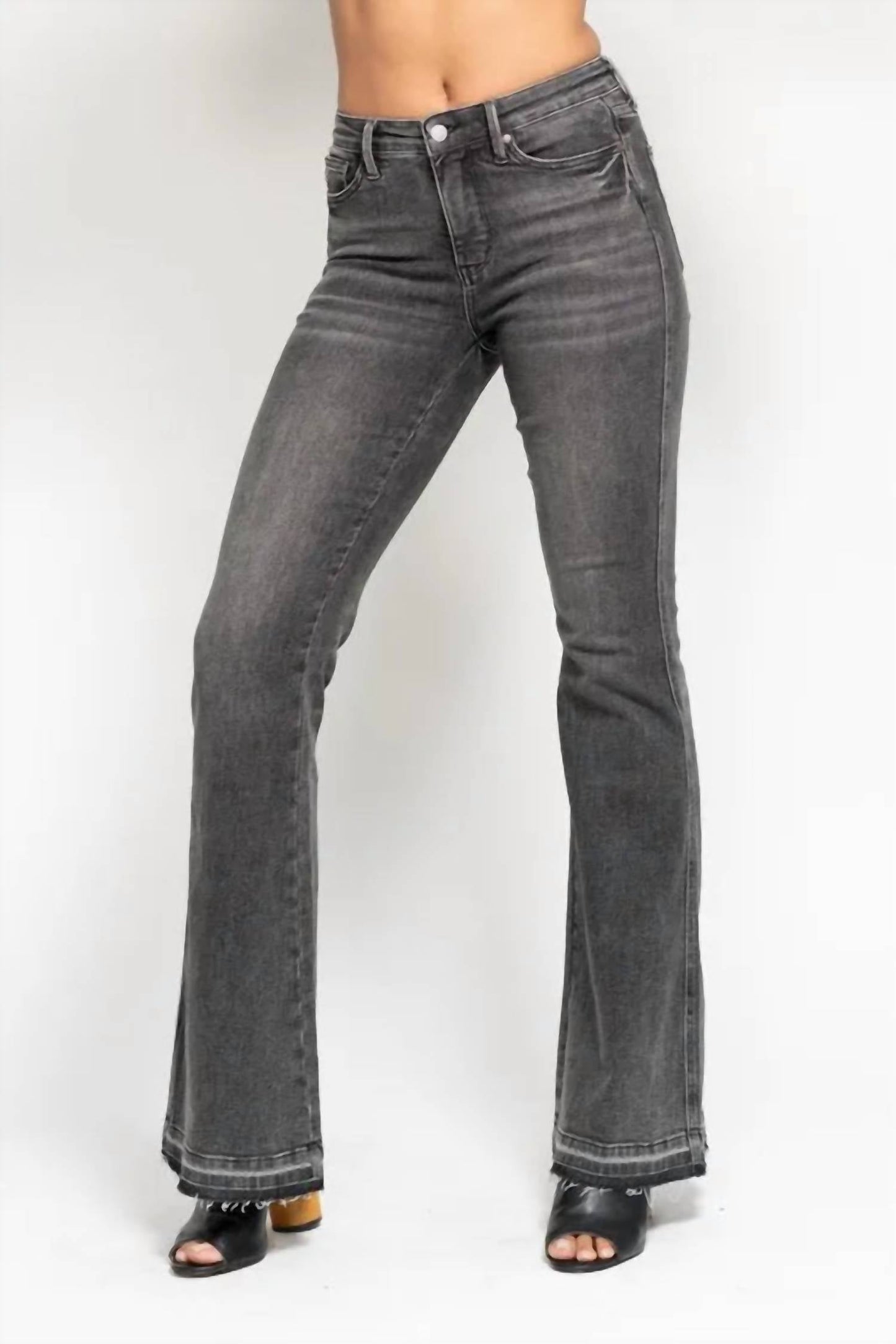 Judy Blue - Full Size Midi Rise Tummy Control Release Hem Flare Jeans