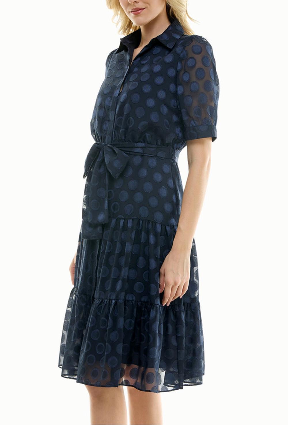 Nicole Miller - Dotted Collared Belted Shirt Dress