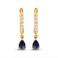 10K Yellow Gold Pear Blue Sapphire and 1/10 Cttw Diamond Drop and Dangle Huggy Hoop Earrings (H-I Color, I1-I2 Clarity)