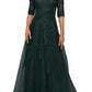 La Femme Floral Lace Tulle Gown - Emerald