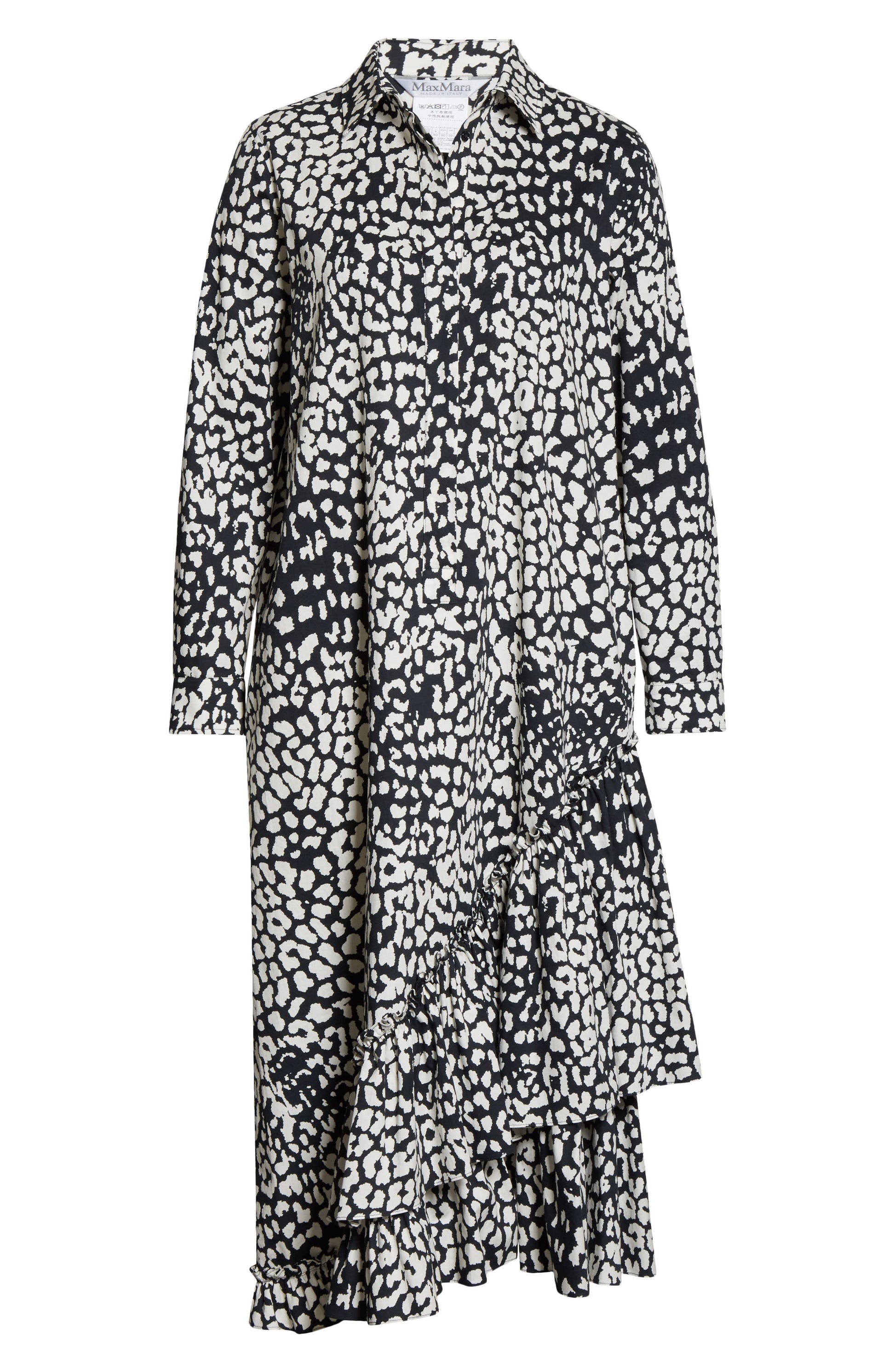 womens-max-mara-lipari-leopard-print-long-sleeve-cotton-midi-shirtdress-size-4-blue