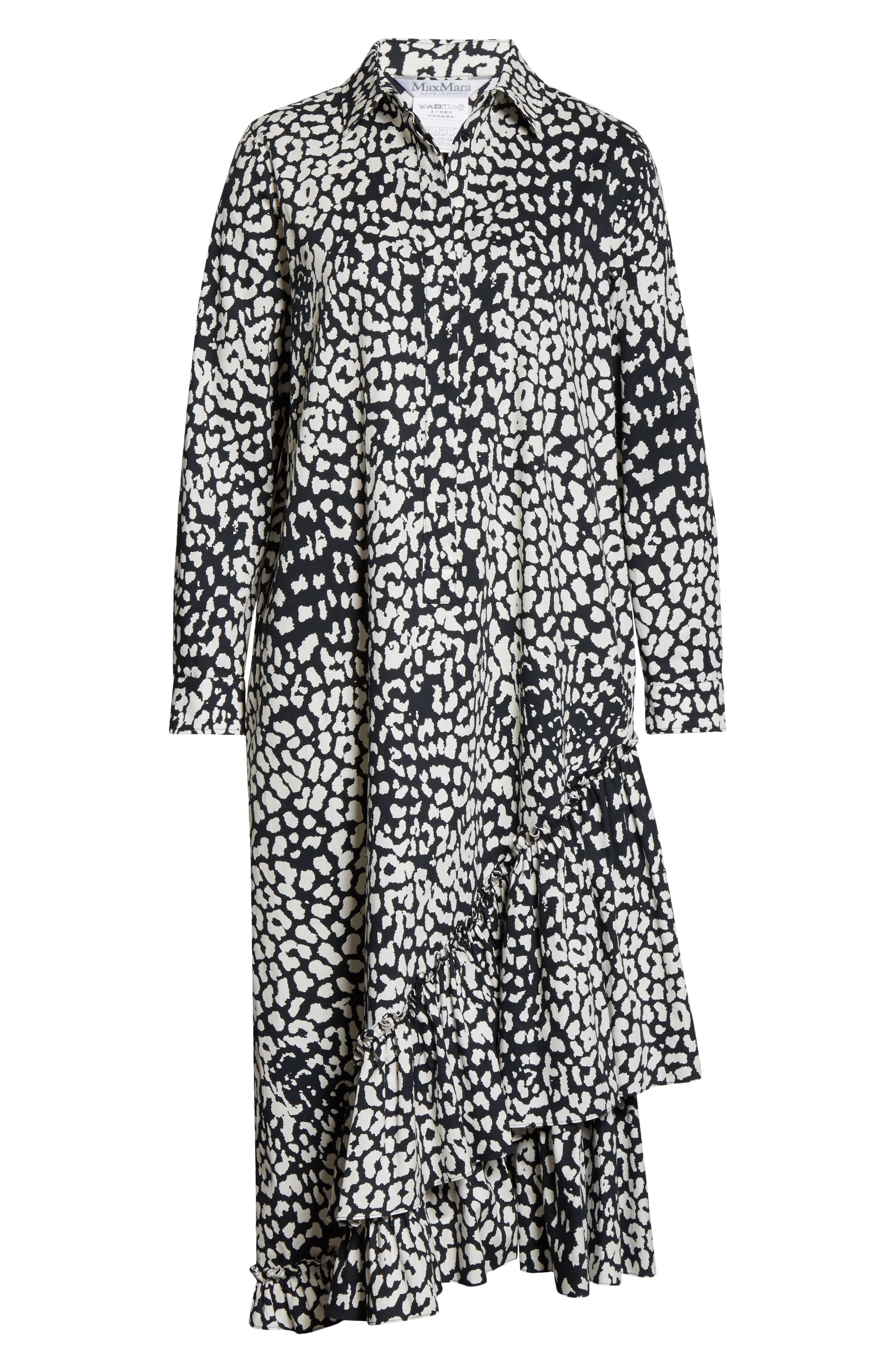 womens-max-mara-lipari-leopard-print-long-sleeve-cotton-midi-shirtdress-size-4-blue