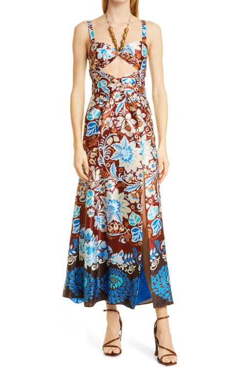 ALEXIS Nisa Mix Floral Satin Dress in Brun Blossom, Size Medium