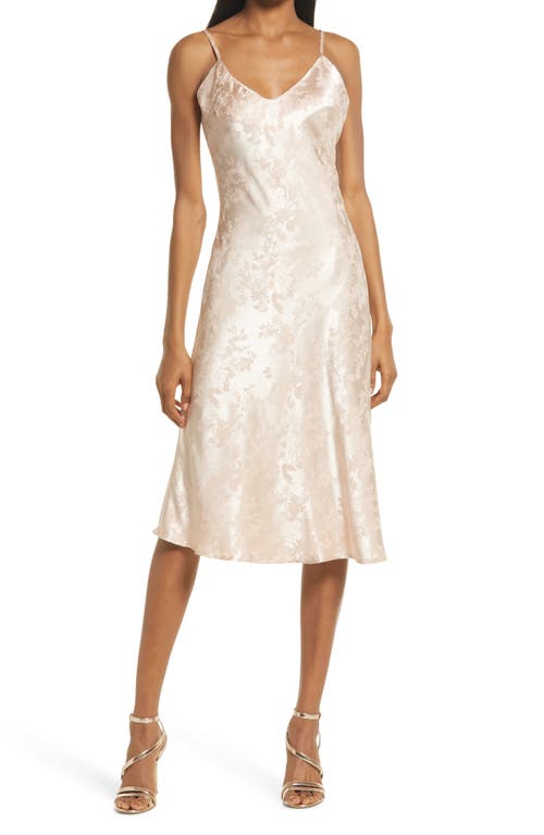 Lulus Calla Love Floral Jacquard Satin Slipdress in Champagne, Size Medium