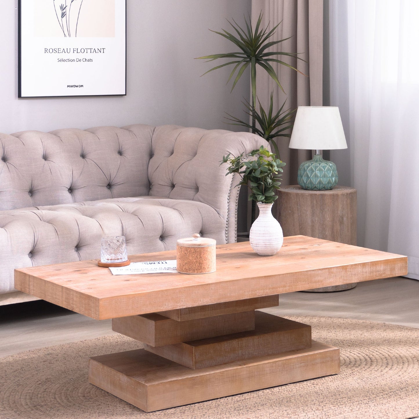 Modern Rustic Coffee Table – Rectangular Wood Center Table