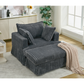 Oversized Corduroy Chaise Lounge with Ottoman in Dark Gray
