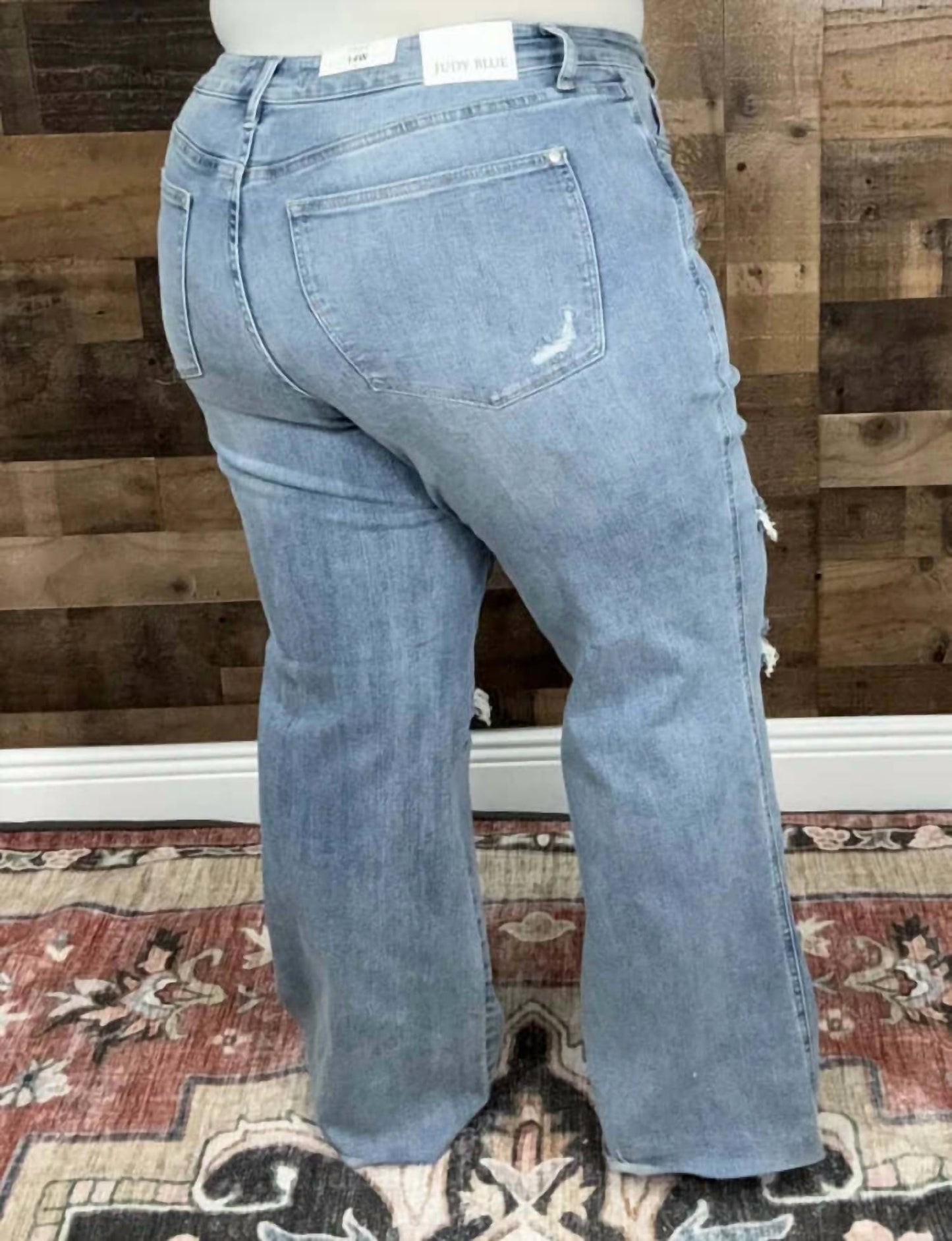Judy Blue - Mid Rise Tummy Control Distressed Wide Leg Jeans - Plus