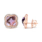 18K Rose Gold 3/8 Cttw Diamond and 11x11mm Clover-Cut Purple Amethyst Gemstone Clover Halo Stud Earrings (G-H Color, SI1-SI2 Clarity)