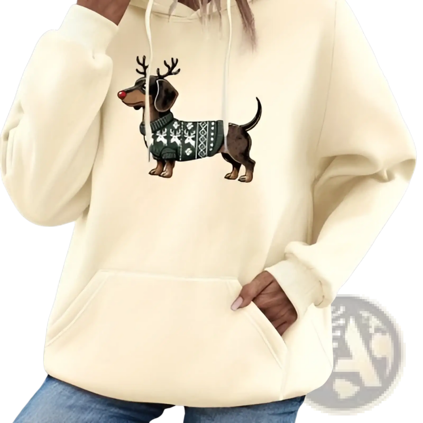 Festive Dachshund Reindeer Graphic Oversized Hoodie