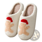 Festive Embroidered Santa and Reindeer Winter Slippers