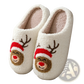 Festive Embroidered Santa and Reindeer Winter Slippers