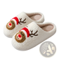 Festive Embroidered Santa and Reindeer Winter Slippers