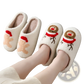 Festive Embroidered Santa and Reindeer Winter Slippers