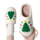 Festive Embroidered Santa and Reindeer Winter Slippers