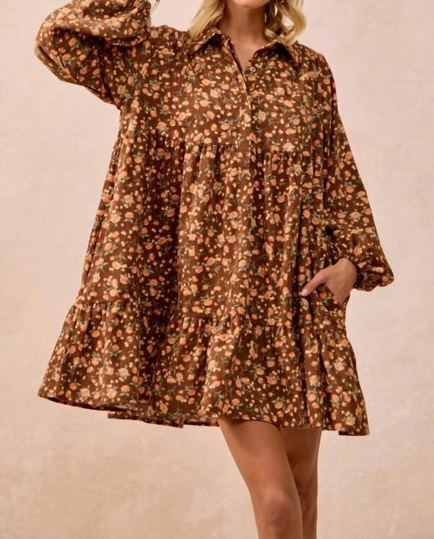 Bibi - Floral Print Corduroy Dress