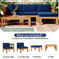 TOPMAX Outdoor 5-Piece Wood Sectional Patio Sofa Set with Blue Cushions
