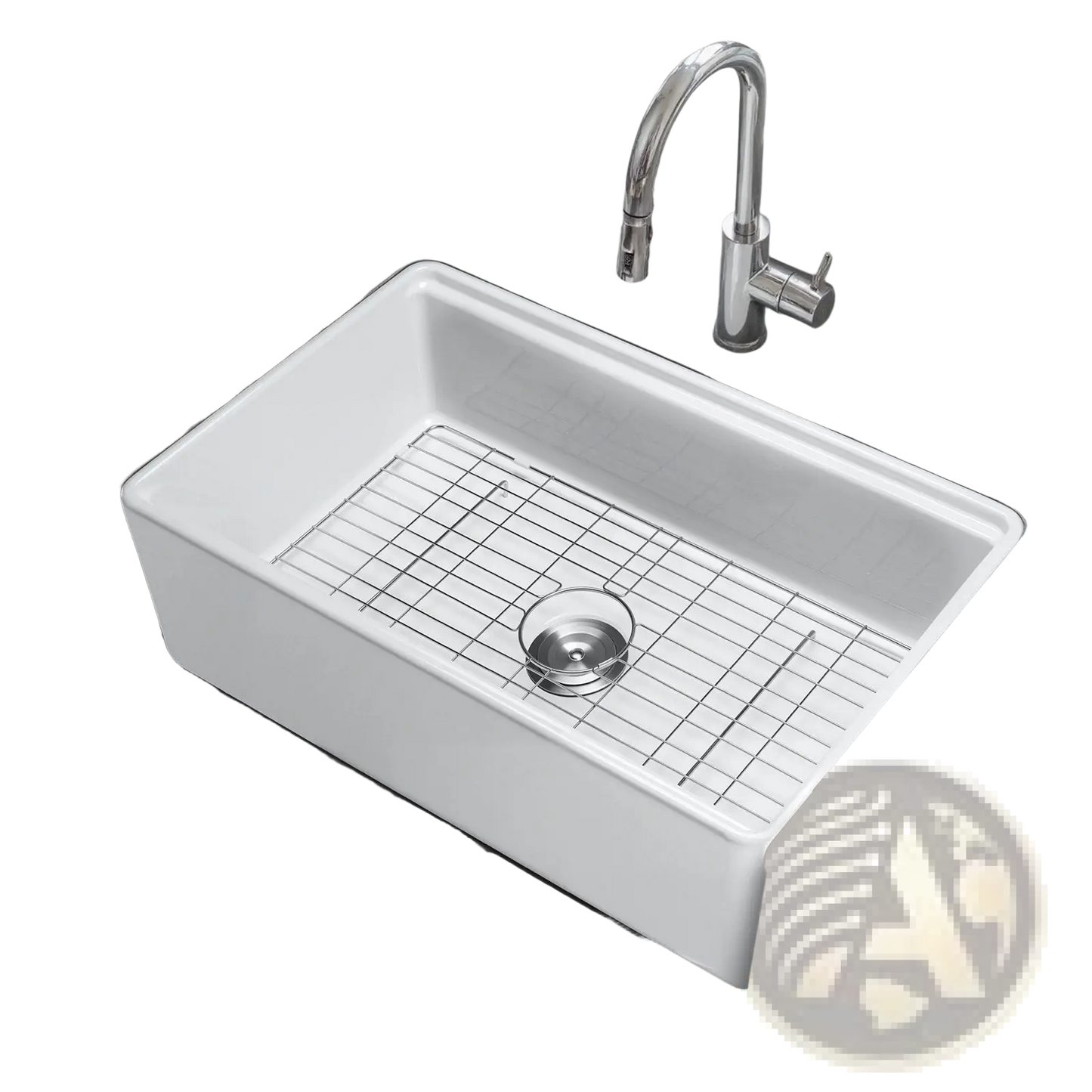 Fireclay Farmhouse Sink 32.5 Inch White Workstation