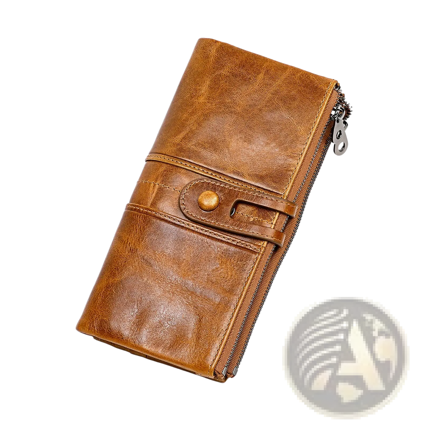 First Layer Cowhide Leather Zipper Tri-fold Wallet
