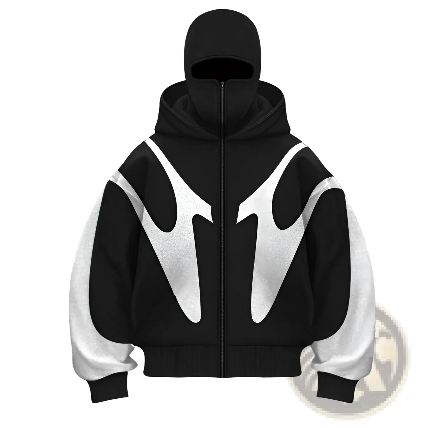 Flame Graphic Balaclava Hooded Zip Up Jacket