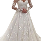 Floral Appliqué Long Sleeve Lace Wedding Gown
