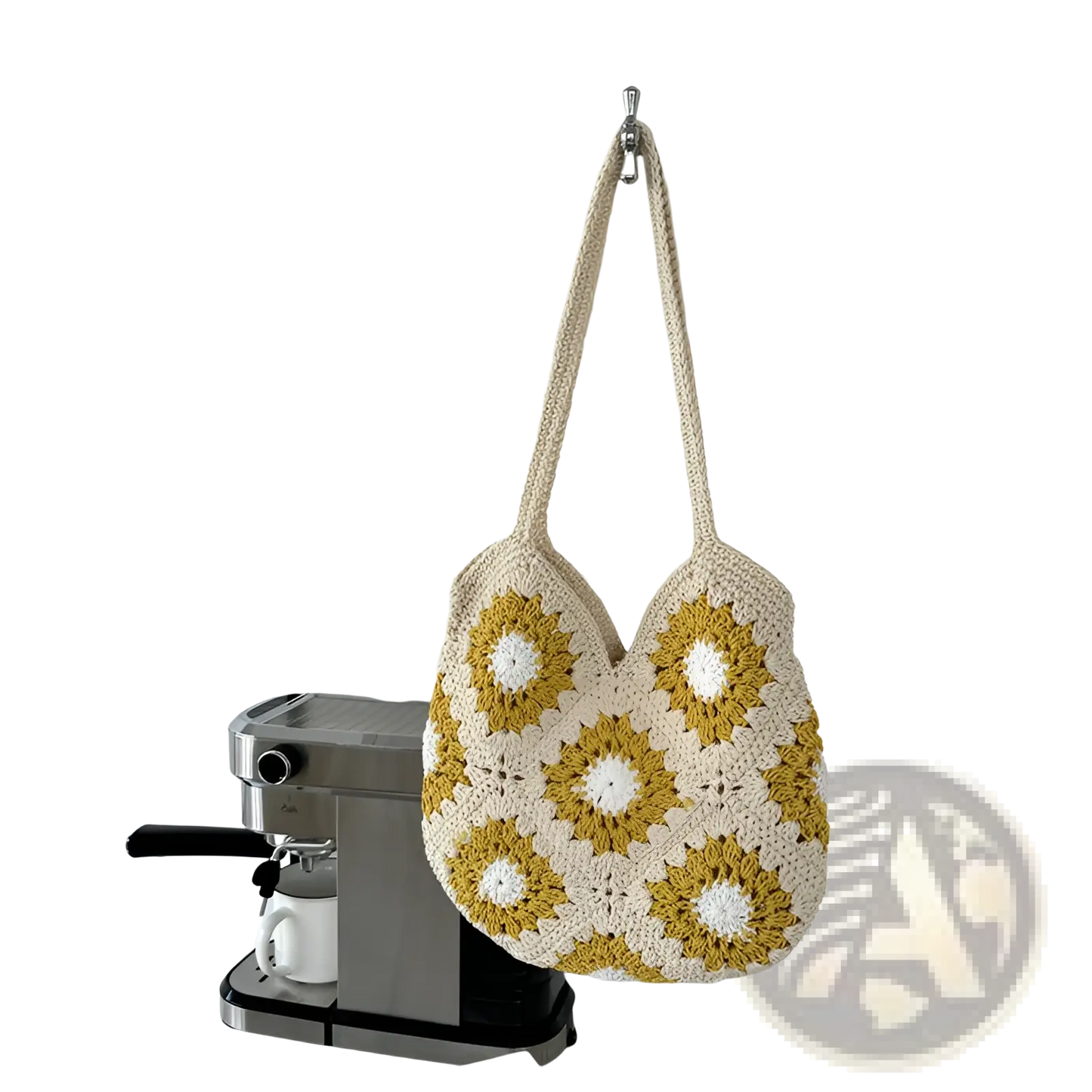 Floral Crochet Woven Shoulder Tote Bag