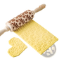 Floral Embossed Beech Wood Rolling Pin for Baking