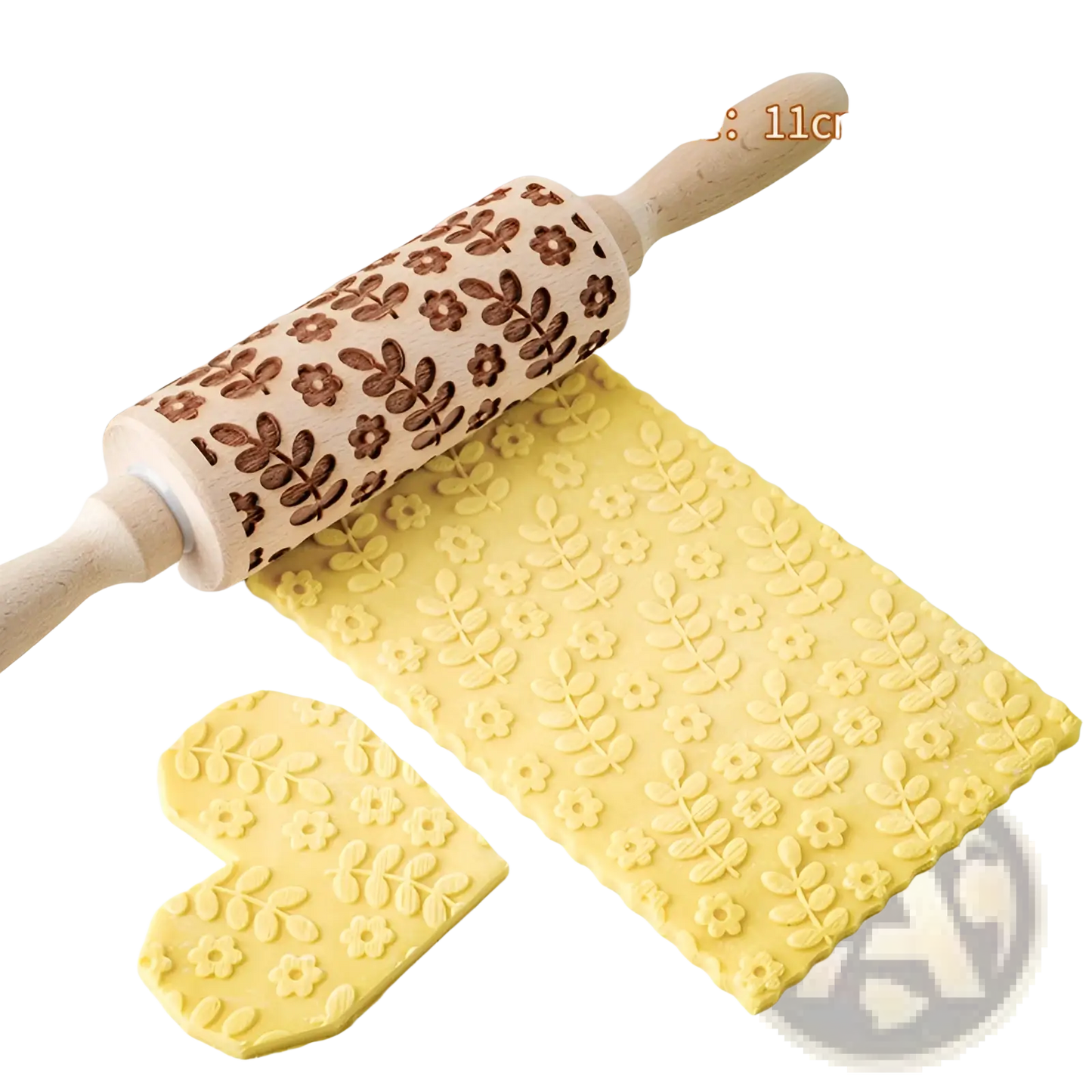 Floral Embossed Beech Wood Rolling Pin for Baking