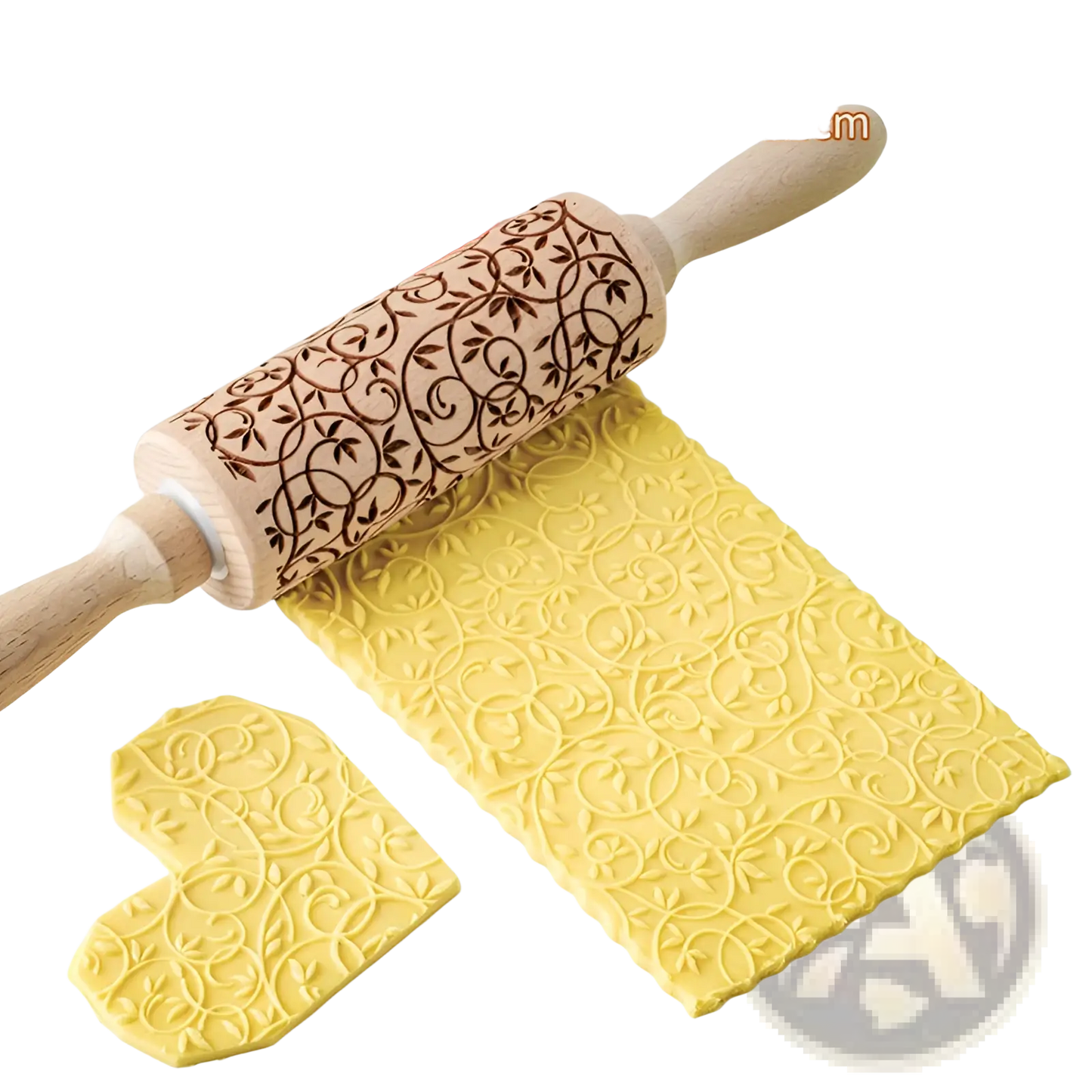 Floral Embossed Beech Wood Rolling Pin for Baking