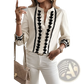 Floral Embroidered Long Sleeve Cream Blouse with Lace Trim