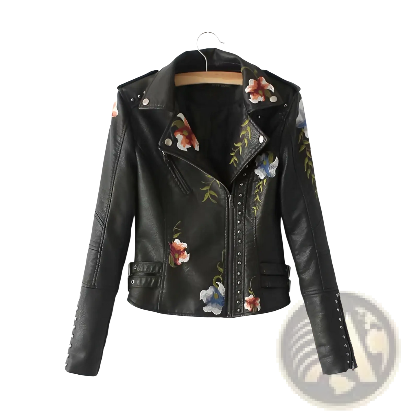 Floral Embroidered Studded Leather Moto Jacket