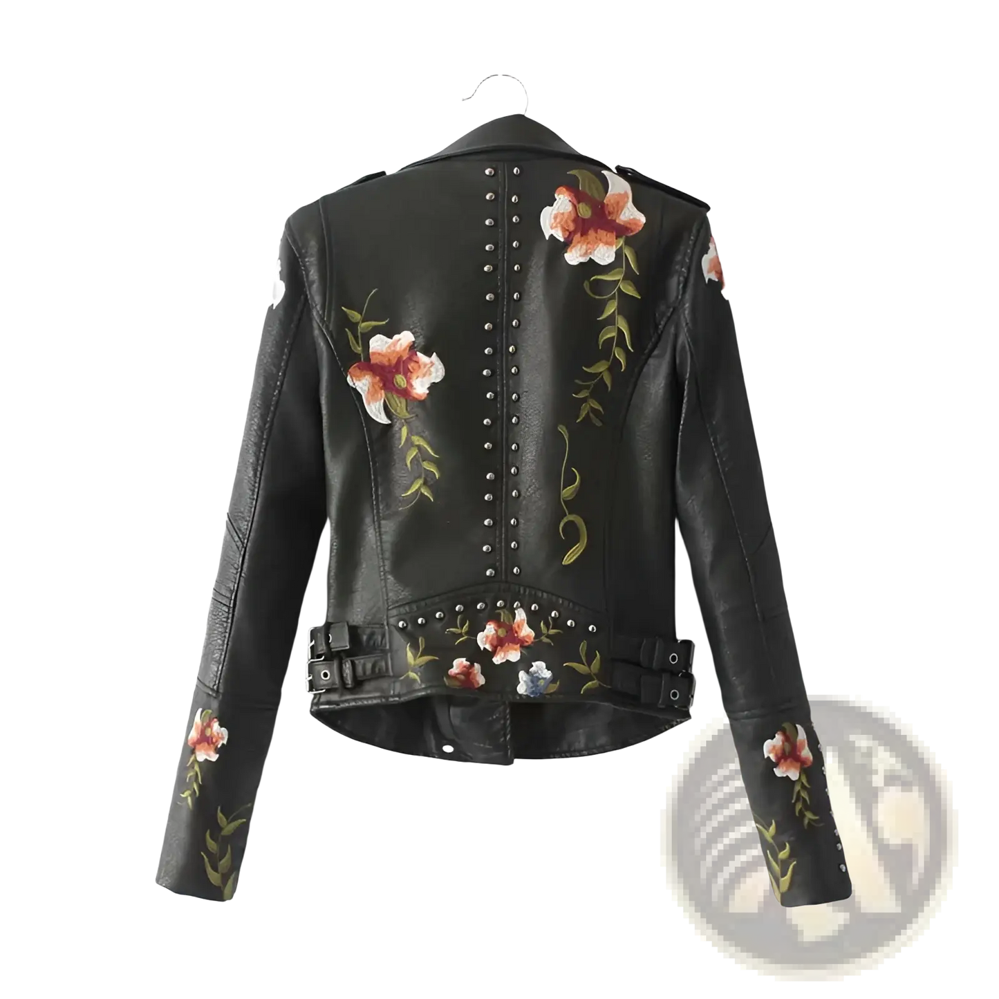Floral Embroidered Studded Leather Moto Jacket