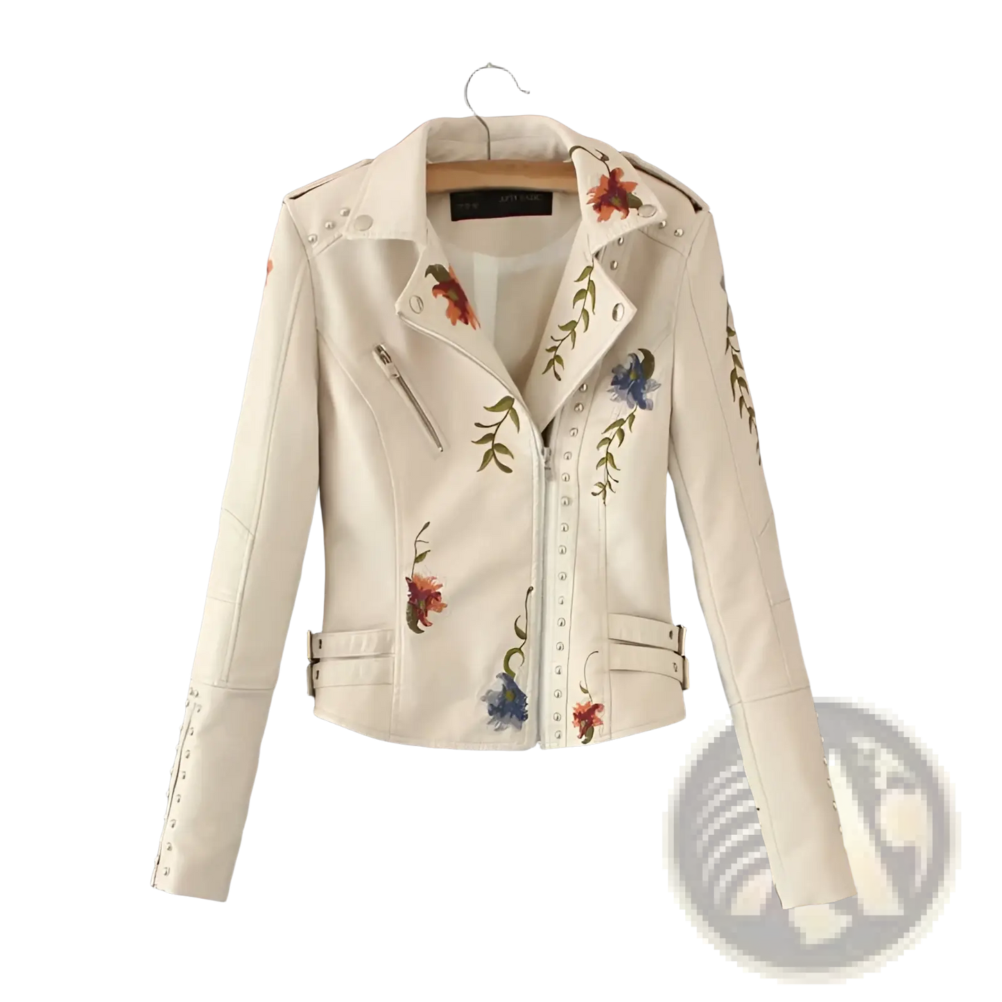 Floral Embroidered Studded Leather Moto Jacket