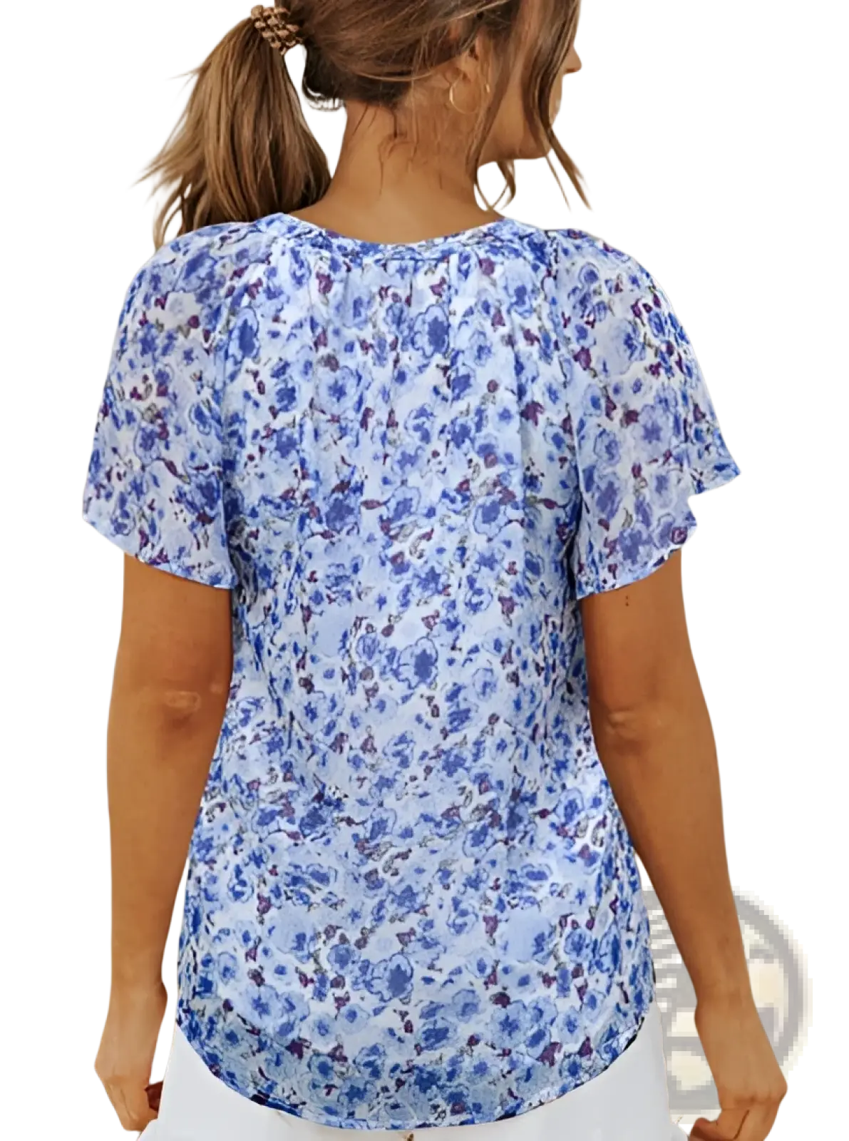 Floral Flutter Sleeve v Neck Summer Blouse