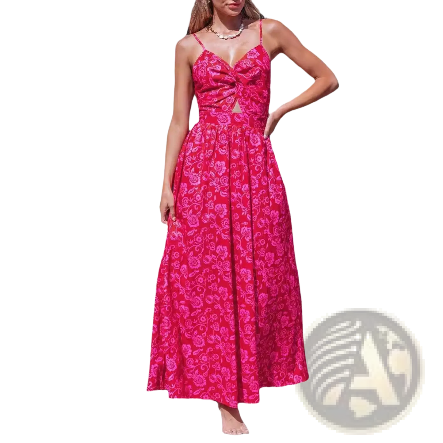 Floral Knotted v Neck Spaghetti Strap Maxi Dress