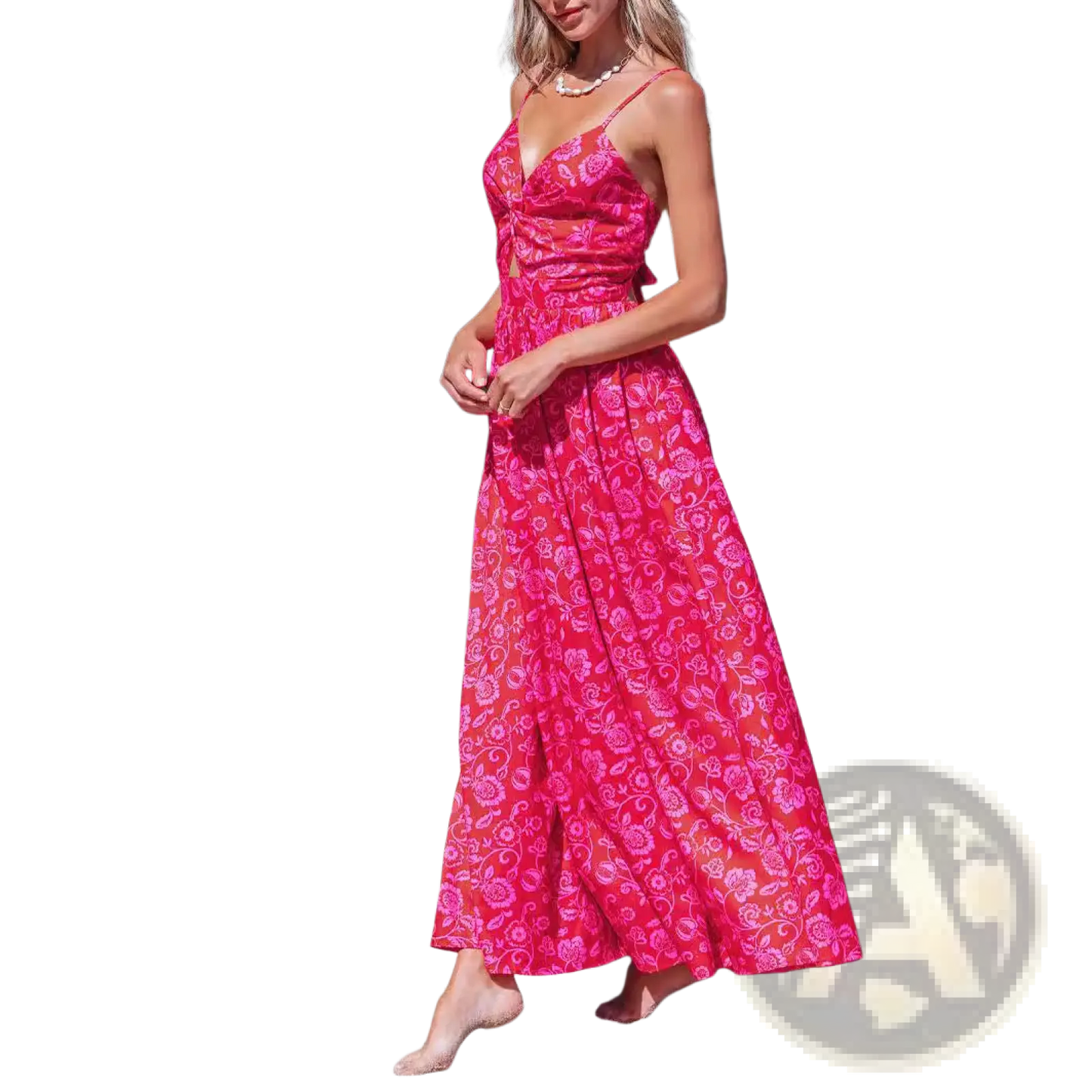 Floral Knotted v Neck Spaghetti Strap Maxi Dress