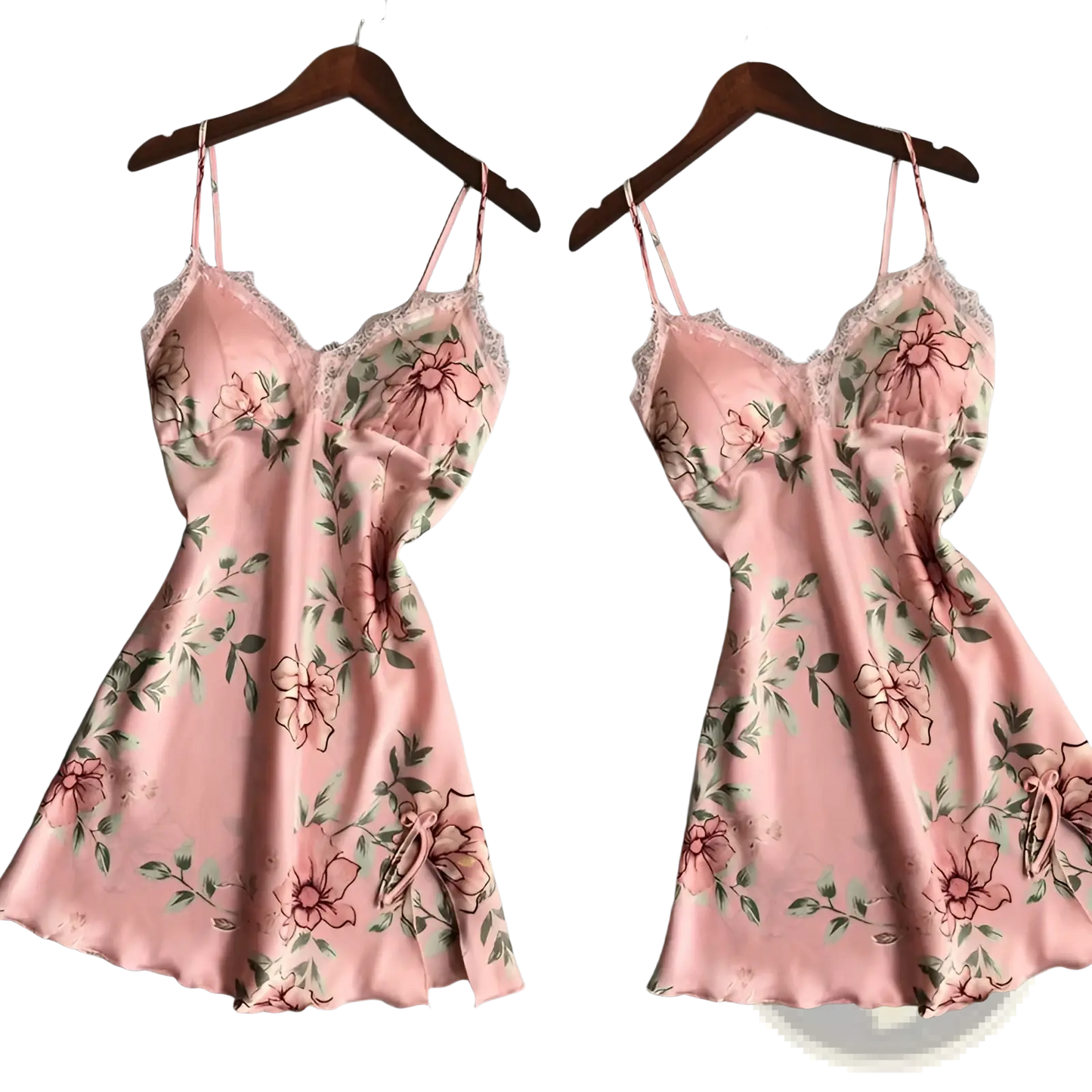 Floral Lace Satin Nightgown Silk Sleepwear Slip Dress