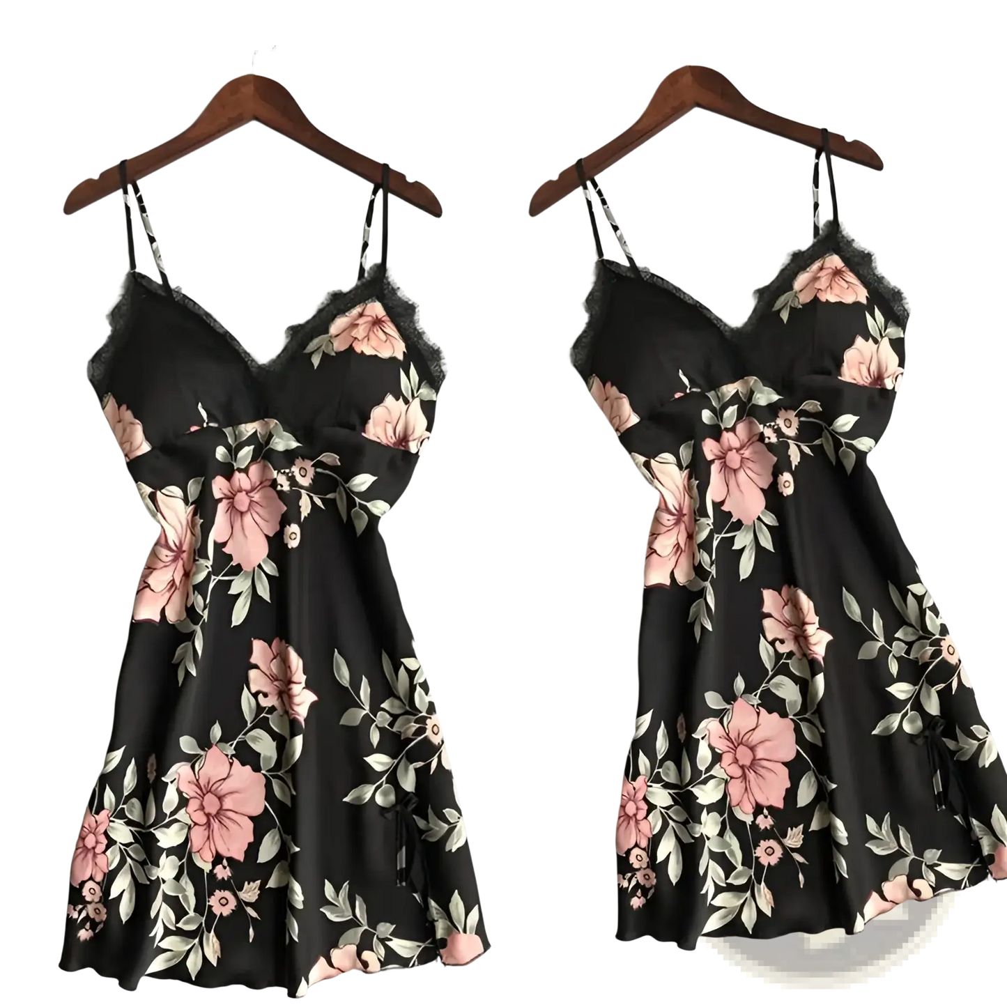 Floral Lace Satin Nightgown Silk Sleepwear Slip Dress