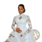 Floral Lace Stand Collar Long Sleeve Wedding Gown