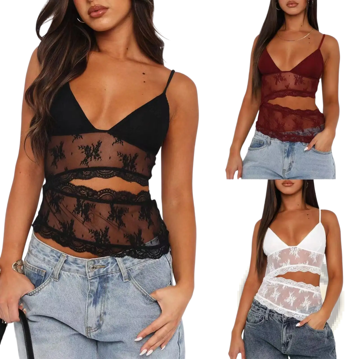 Floral Lace v Neck Backless Bralette Tank Top