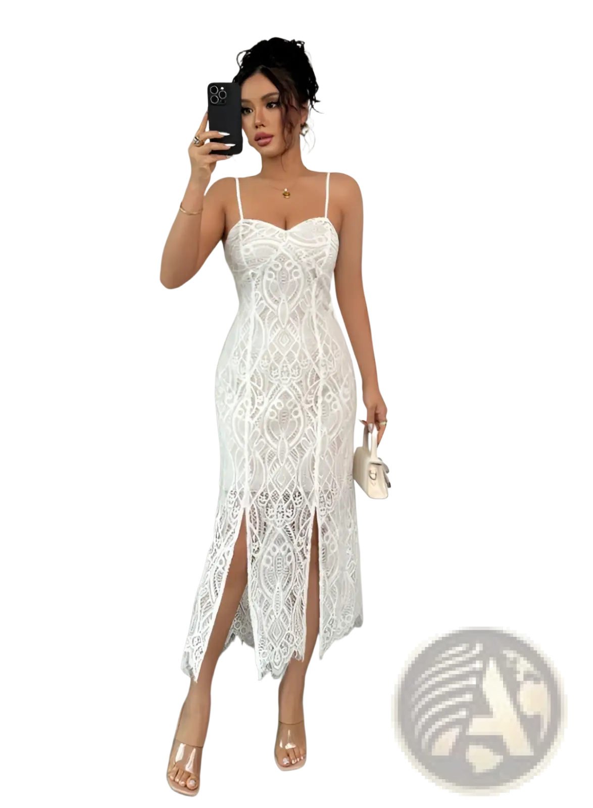 Floral Lace v Neck Maxi Dress with Side Slit