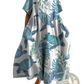 Floral Print A-line Plus Size Linen Maxi Dress