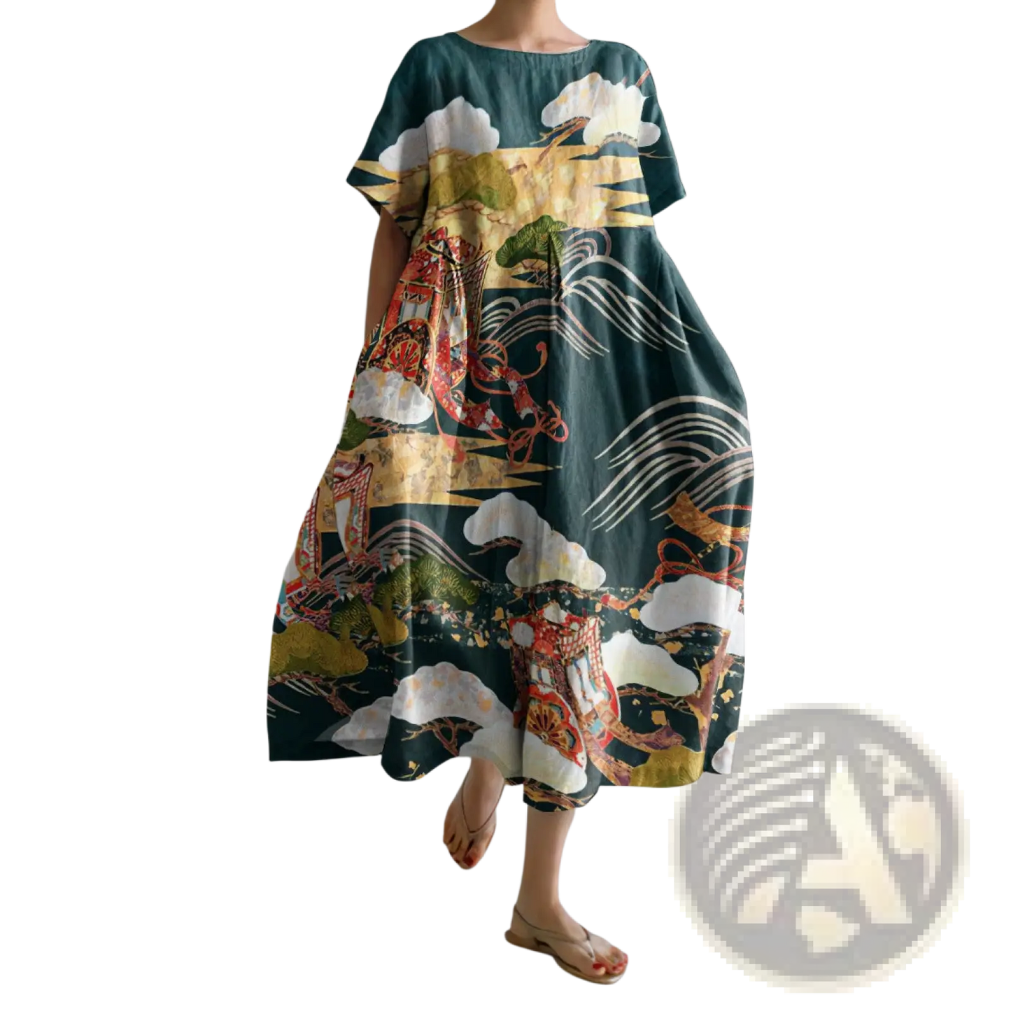 Floral Print A-line Plus Size Linen Maxi Dress