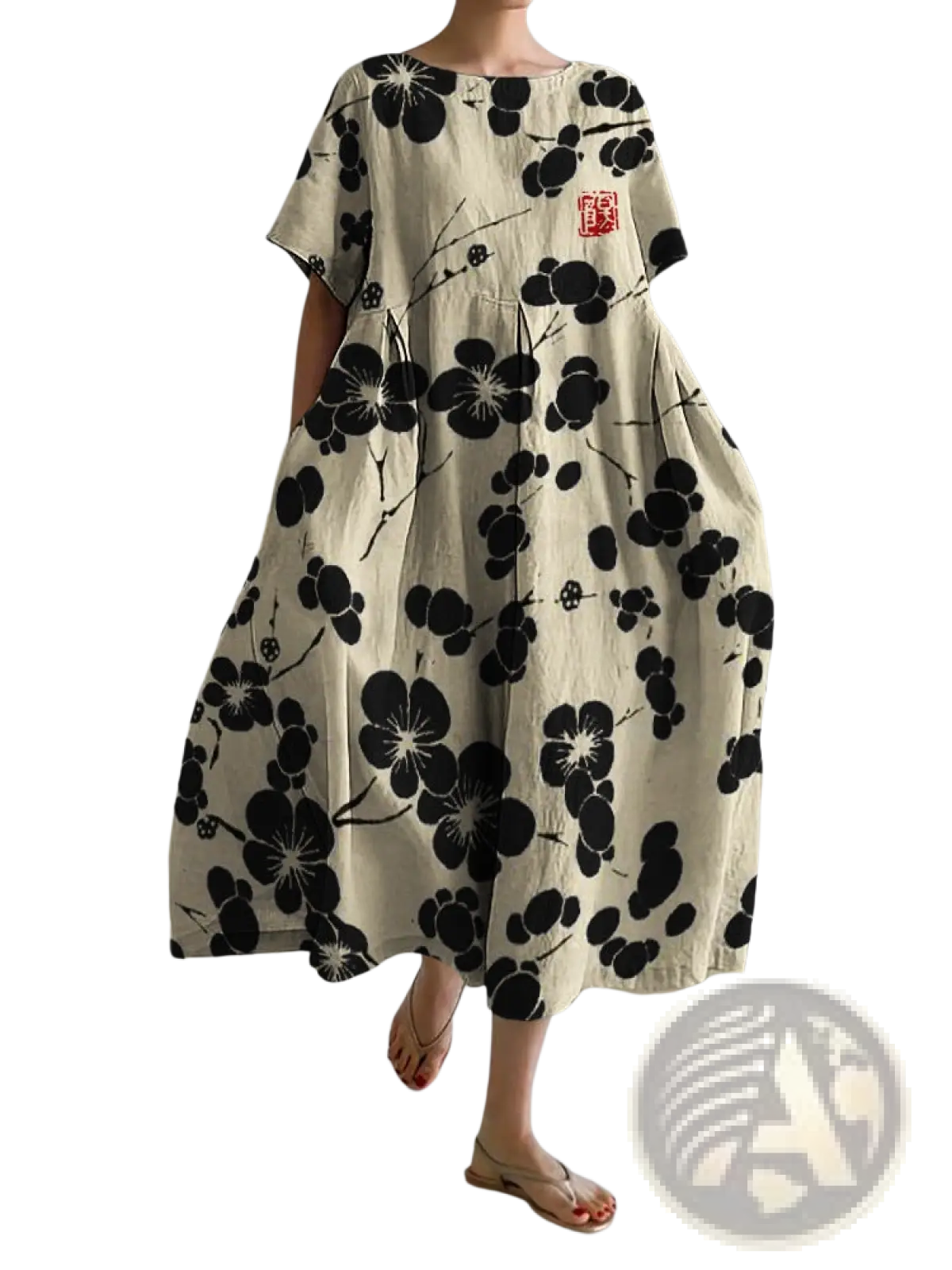 Floral Print A-line Plus Size Linen Maxi Dress