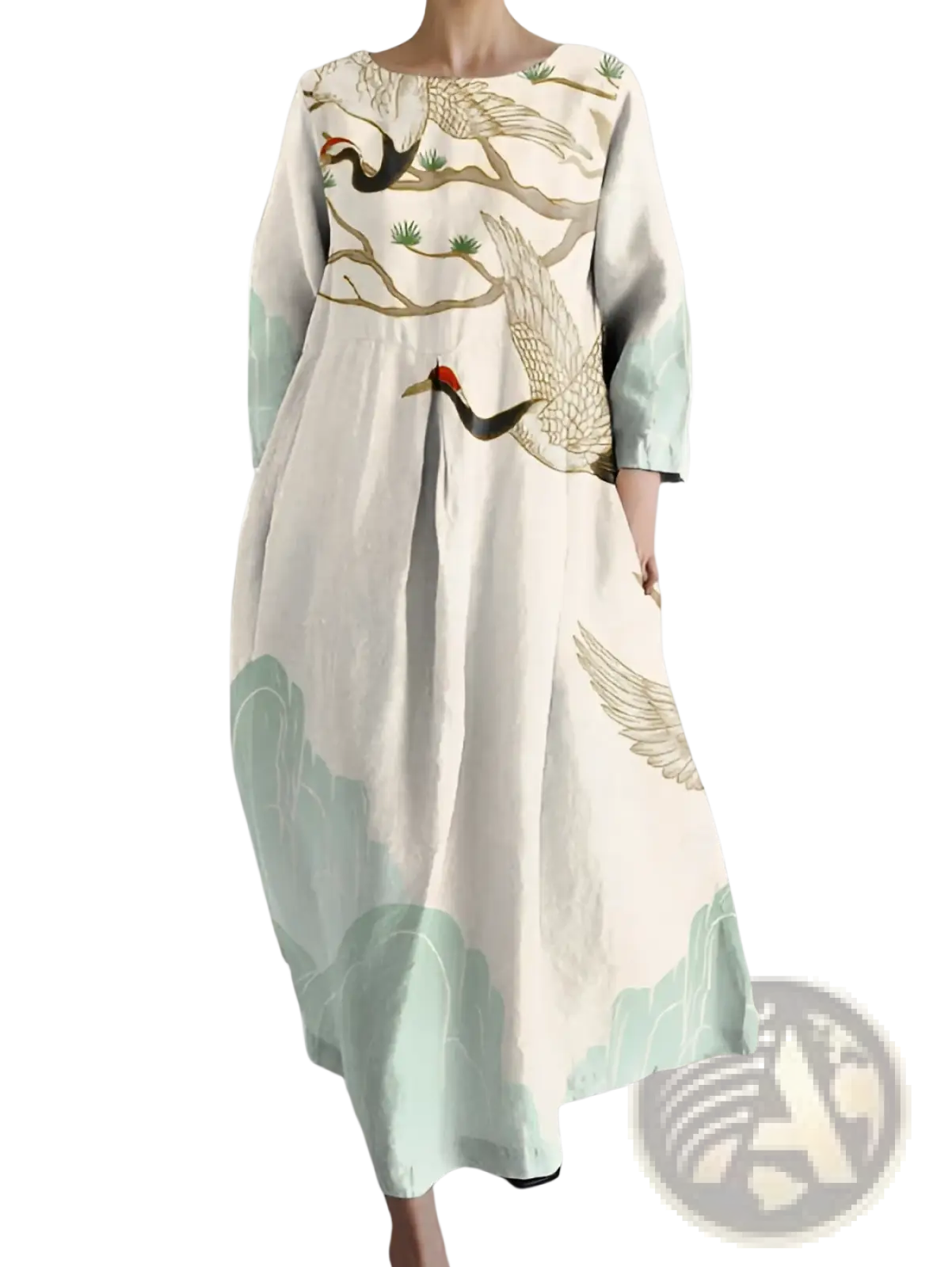 Floral Print A-line Plus Size Linen Maxi Dress
